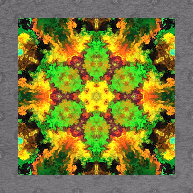 Psychedelic Hippie Flower Green Orange and Yellow by WormholeOrbital